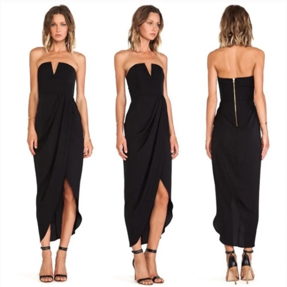 Shona Joy V Bustier Draped Black Midi Dress
